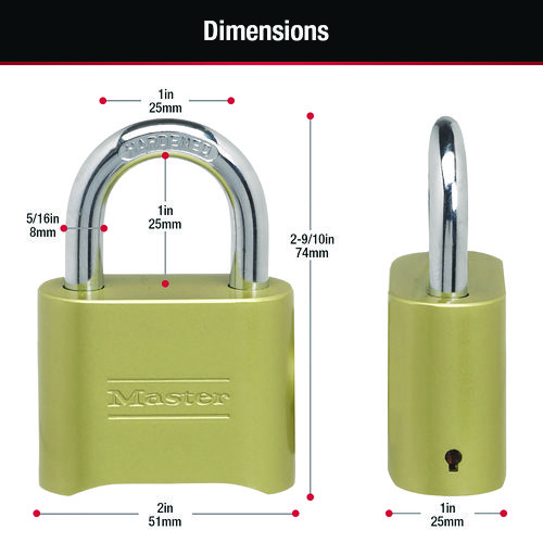 Picture of Resettable Combination Padlock, 2" Wide, Brass