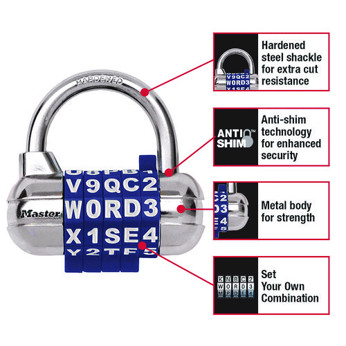 Picture of Password Plus Combination Lock, Hardened Steel Shackle, 2.5" Wide, Chrome/Assorted