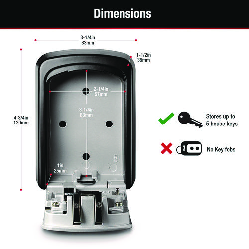 Picture of Locking Combination 5 Key Steel Box, 3.25" Wide, Black/Silver