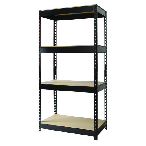 Picture of Steel Shelving with Particleboard Shelves, Four-Shelf, 30w x 16d x 60h, Steel, Black