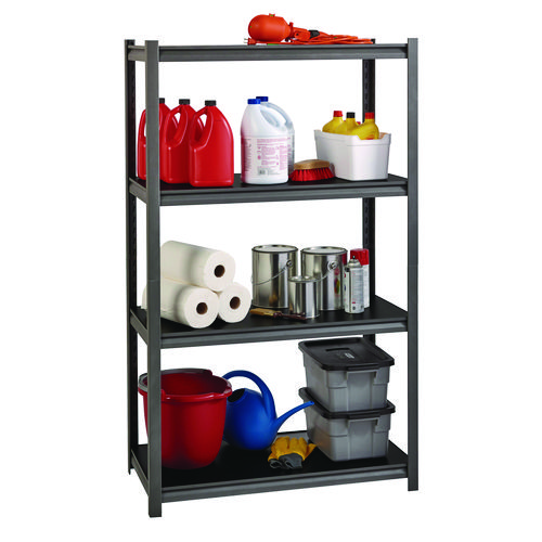 Picture of Steel Shelving Unit with Laminate Shelves, Four-Shelf, 36w x 18d x 60h, Steel, Black/Gun Metal Gray