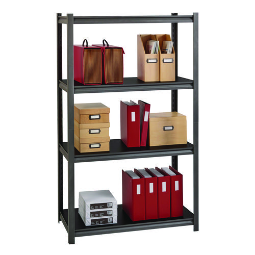 Picture of Steel Shelving Unit with Laminate Shelves, Four-Shelf, 36w x 18d x 60h, Steel, Black/Gun Metal Gray