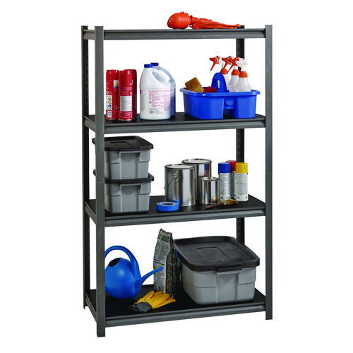 Picture of Steel Shelving Unit with Laminate Shelves, Four-Shelf, 36w x 18d x 60h, Steel, Black/Gun Metal Gray