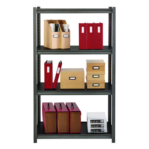 Picture of Steel Shelving Unit with Laminate Shelves, Four-Shelf, 36w x 18d x 60h, Steel, Black/Gun Metal Gray