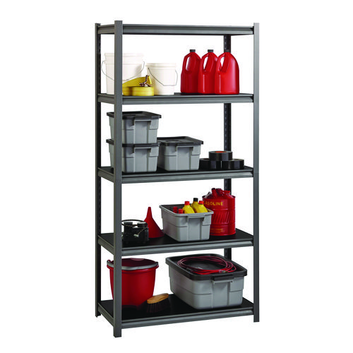 Picture of Steel Shelving Unit with Laminate Shelves, Five-Shelf, 36w x 18d x 72h, Steel, Black/Gun Metal Gray