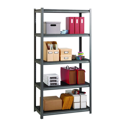 Picture of Steel Shelving Unit with Laminate Shelves, Five-Shelf, 36w x 18d x 72h, Steel, Black/Gun Metal Gray