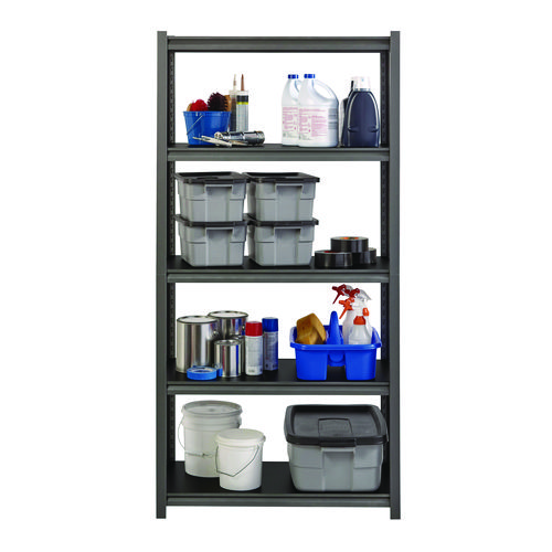 Picture of Steel Shelving Unit with Laminate Shelves, Five-Shelf, 36w x 18d x 72h, Steel, Black/Gun Metal Gray