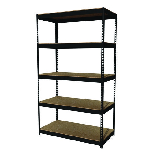 Picture of Steel Shelving Unit with Particleboard Shelves, Five-Shelf, 48w x 24d x 84h, Steel, Black