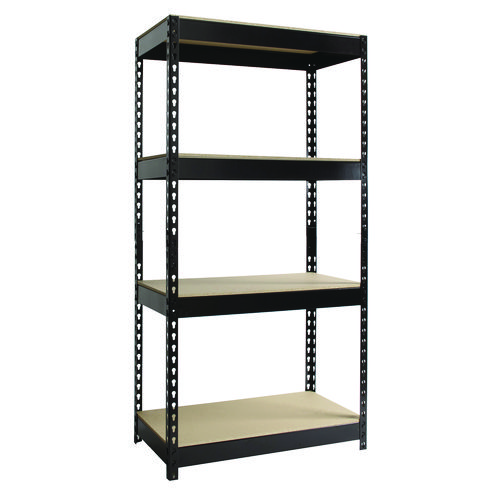 Picture of Steel Shelving with Particleboard Shelves, Four-Shelf, 30w x 16d x 60h, Steel, Black