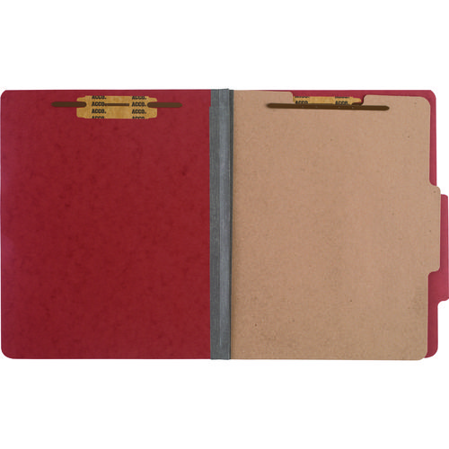 Picture of Pressboard Classification Folders, 2" Expansion, 1 Divider, 4 Fasteners, Letter Size, Earth Red Exterior, 10/Box