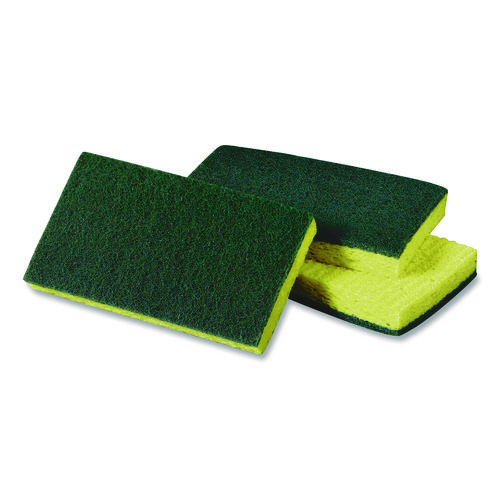 Picture of Medium-Duty Scrubbing Sponge, 3.6 x 6.1, 0.7" Thick, Yellow/Green, 10/Pack