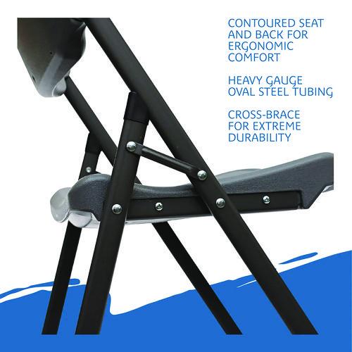 Picture of Rough n Ready Commercial Folding Chair, Supports Up to 350 lb, 15.25" Seat Height, Charcoal Seat, Charcoal Back, Silver Base