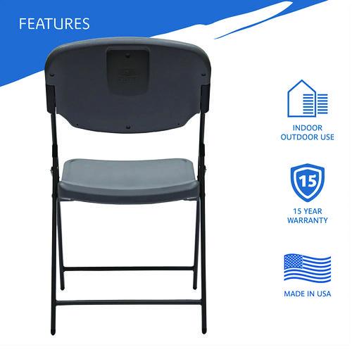 Picture of Rough n Ready Commercial Folding Chair, Supports Up to 350 lb, 15.25" Seat Height, Charcoal Seat, Charcoal Back, Silver Base