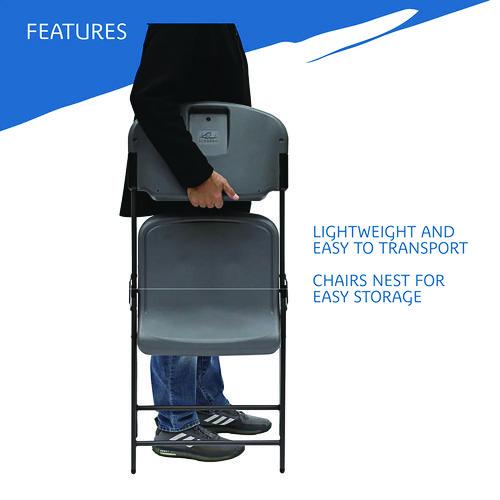 Picture of Rough n Ready Commercial Folding Chair, Supports Up to 350 lb, 15.25" Seat Height, Charcoal Seat, Charcoal Back, Silver Base