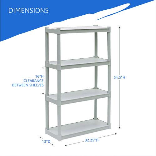 Picture of Rough n Ready Open Storage System, Four-Shelf, Injection-Molded Polypropylene, 32w x 13d x 54h, Platinum