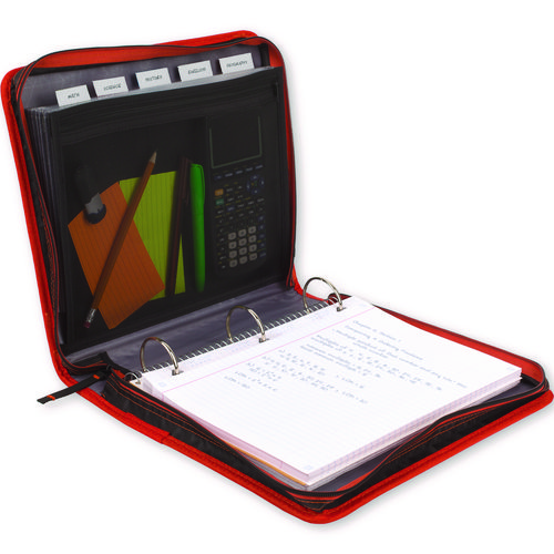 Picture of Zipper Binder, 3 Rings, 2" Capacity, 11 x 8.5, Black/Red Accents