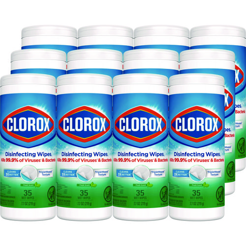 Disinfecting+Wipes%2C+Bleach+Free+Cleaning+Wipes%2C+1-Ply%2C+7+x+8%2C+Fresh+Scent%2C+White%2C+35%2FCanister%2C+12+Canisters%2FCarton