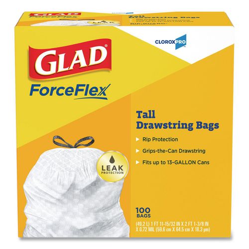 CloroxPro+ForceFlex+Tall+Kitchen+Drawstring+Trash+Bags%2C+13+gal%2C+24+x+27.38%2C+Gray%2C+100%2FBox