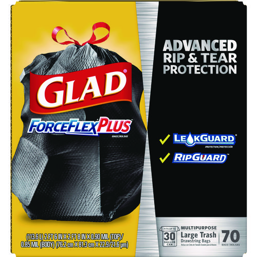 Picture of ForceFlexPlus Drawstring Large Trash Bags, 30 gal, 1.05 mil, 30" x 32", Black, 70/Box