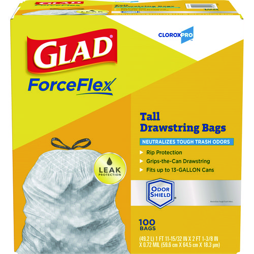 CloroxPro+ForceFlex+Tall+Kitchen+Drawstring+Trash+Bags%2C+13+gal%2C+23.75+x+24.88%2C+Gray%2C+100%2FBox