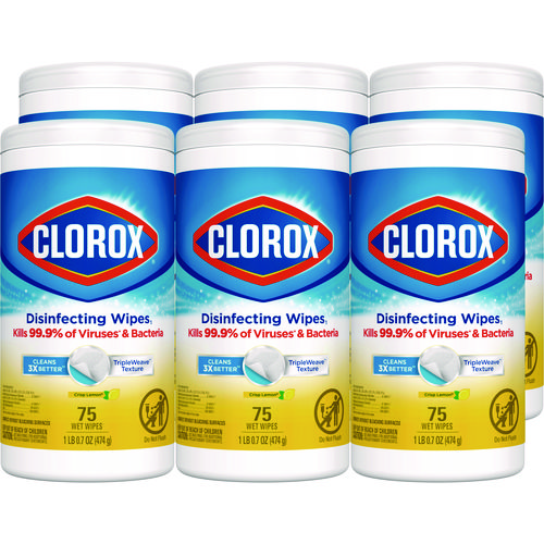 Disinfecting+Wipes%2C+1-Ply%2C+7+x+7.75%2C+Crisp+Lemon%2C+White%2C+75%2FCanister%2C+6+Canisters%2FCarton