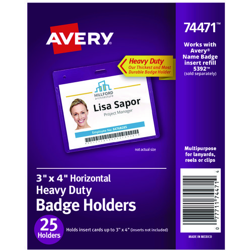 Secure+Top+Heavy-Duty+Badge+Holders%2C+Horizontal%2C+4w+X+3h%2C+Clear%2C+25%2Fpack