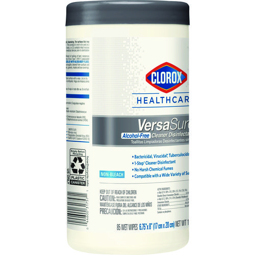 Picture of VersaSure Cleaner Disinfectant Wipes, 1-Ply, 6.75 x 8, Fragranced, White, 85/Canister, 6 Canisters/Carton