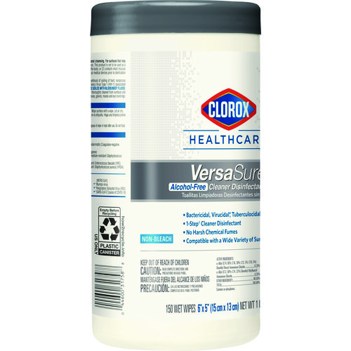 Picture of VersaSure Cleaner Disinfectant Wipes, 1-Ply, 6.75 x 8, Fragranced, White, 150/Canister, 6 Canisters/Carton