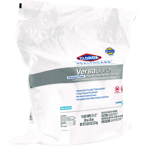 Picture of VersaSure Cleaner Disinfectant Wipes, 1-Ply, 12 x 12, Fragranced, White, 110/Pouch, 2 Pouches/Carton