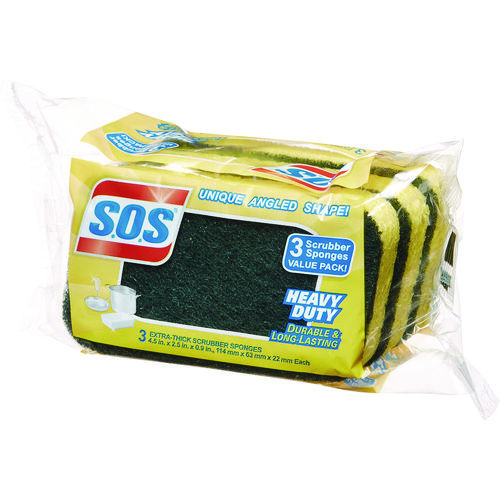 Picture of Heavy Duty Scrubber Sponge, 2.5 x 4.5, 0.9" Thick, Yellow/Green, 3/Pack, 8 Packs/Carton