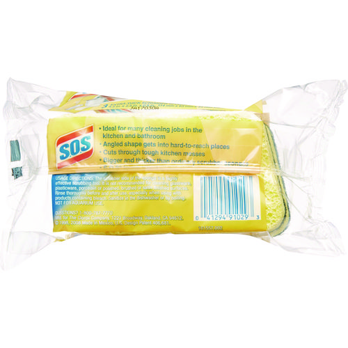 Picture of Heavy Duty Scrubber Sponge, 2.5 x 4.5, 0.9" Thick, Yellow/Green, 3/Pack, 8 Packs/Carton