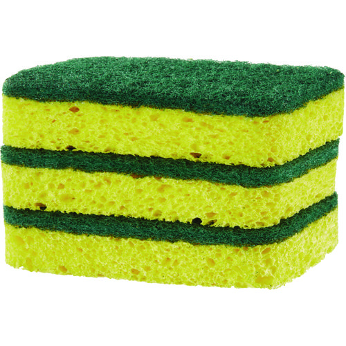 Picture of Heavy Duty Scrubber Sponge, 2.5 x 4.5, 0.9" Thick, Yellow/Green, 3/Pack, 8 Packs/Carton