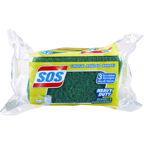 Picture of Heavy Duty Scrubber Sponge, 2.5 x 4.5, 0.9" Thick, Yellow/Green, 3/Pack, 8 Packs/Carton