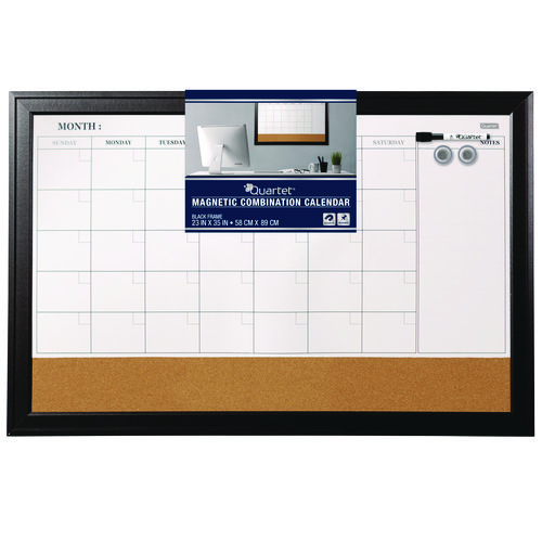 Picture of Magnetic Combination Board Calendar, Monthly Planning/Scheduling, 35" x 23", Tan/White Surface, Black Wood Frame