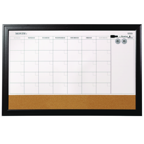 Picture of Magnetic Combination Board Calendar, Monthly Planning/Scheduling, 35" x 23", Tan/White Surface, Black Wood Frame