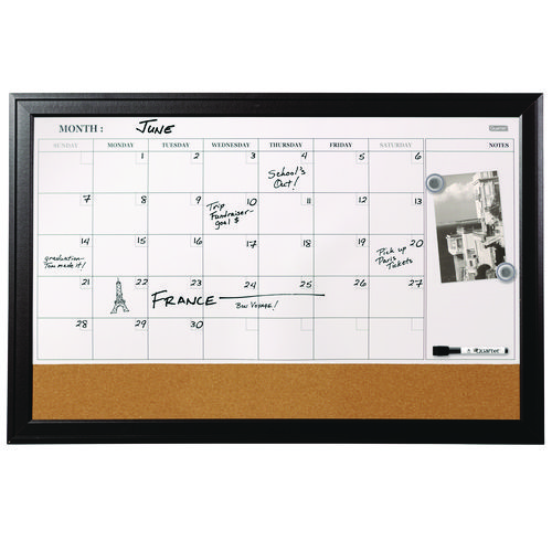 Picture of Magnetic Combination Board Calendar, Monthly Planning/Scheduling, 35" x 23", Tan/White Surface, Black Wood Frame