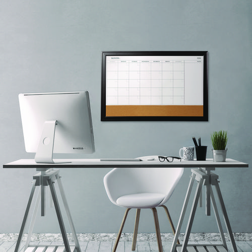 Picture of Magnetic Combination Board Calendar, Monthly Planning/Scheduling, 35" x 23", Tan/White Surface, Black Wood Frame