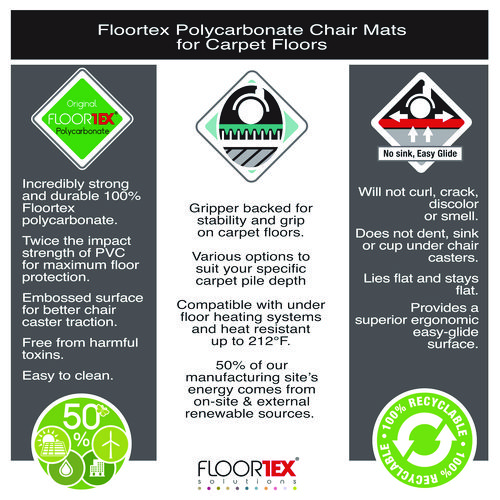 Picture of Cleartex Ultimat Polycarbonate Chair Mat for Low/Medium Pile Carpet, 48 x 53, Clear