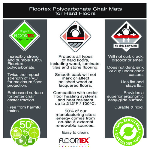 Picture of Cleartex Ultimat Polycarbonate Chair Mat for Hard Floors, 48" w x 53" l, Clear