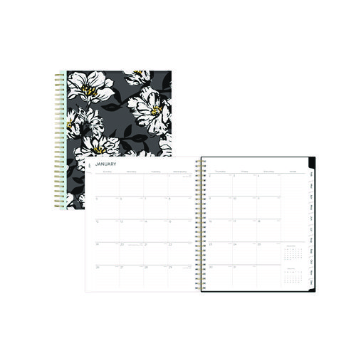 Picture of Baccara Dark Monthly Planner, Floral Artwork, 10 x 8, Gray/Black/Gold Cover, 12-Month (Jan to Dec): 2025