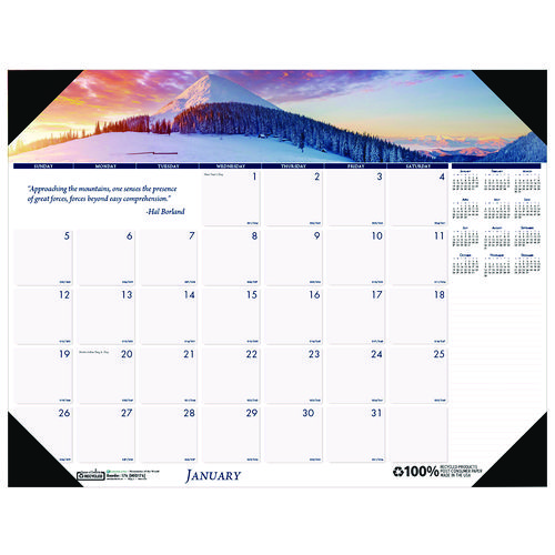 Picture of Earthscapes Recycled Monthly Desk Pad Calendar, Mountains of the World Photos, 22 x 17, Black Corners,12-Month(Jan-Dec): 2025