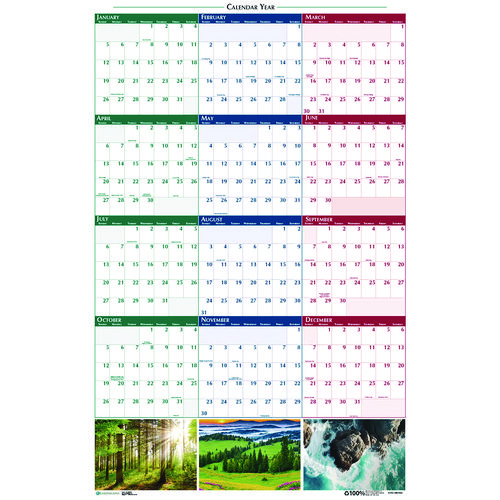 Picture of Earthscapes Recycled Reversible/Erasable Yearly Wall Calendar, Nature Photos, 18 x 24, White Sheets, 12-Month (Jan-Dec): 2025