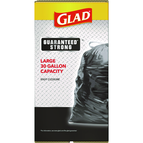 Picture of Guaranteed Strong Large Drawstring Trash Bags, Three-Ply, 30 gal, 1.05 mil, 30" x 33", Black, 90/Carton