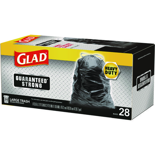 Picture of Guaranteed Strong Large Drawstring Trash Bags, Three-Ply, 30 gal, 1.05 mil, 30 x 33, Black, 28 Bags/Box, 6 Boxes/Carton