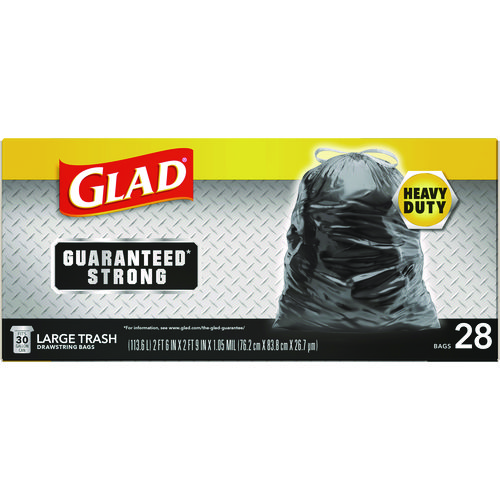 Picture of Guaranteed Strong Large Drawstring Trash Bags, Three-Ply, 30 gal, 1.05 mil, 30 x 33, Black, 28 Bags/Box, 6 Boxes/Carton