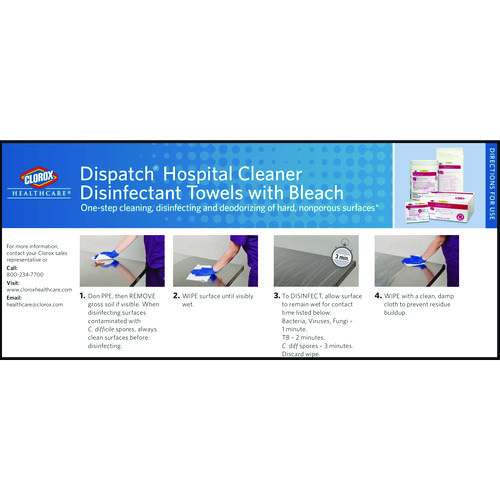 Picture of Dispatch Hospital Cleaner Disinfectant Towels w/Bleach, 1-Ply, 6.75 x 8, Unscented, White, 150/Canister, 8 Canisters/Carton