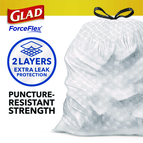 Picture of ForceFlex Kitchen Drawstring Trash Bags, 13 gal, Fresh Clean Scent, 24" x 27.38", White, 40 Bags/Box, 6 Boxes/Carton