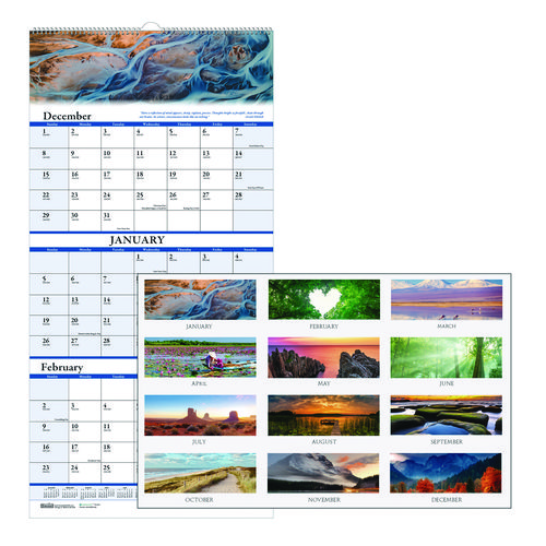 Earthscapes+Recycled+3-Month+Vertical+Wall+Calendar%2C+Scenic+Photography%2C+8+x+17%2C+White+Sheets%2C+14-Month%3A+Dec+2024+to+Jan+2026