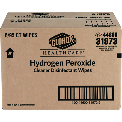 Picture of Hydrogen Peroxide Cleaner Disinfectant Wipes, 9 x 6.75, Unscented, White, 95/Canister, 6 Canisters/Carton