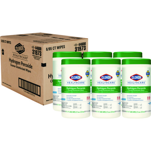 Picture of Hydrogen Peroxide Cleaner Disinfectant Wipes, 9 x 6.75, Unscented, White, 95/Canister, 6 Canisters/Carton